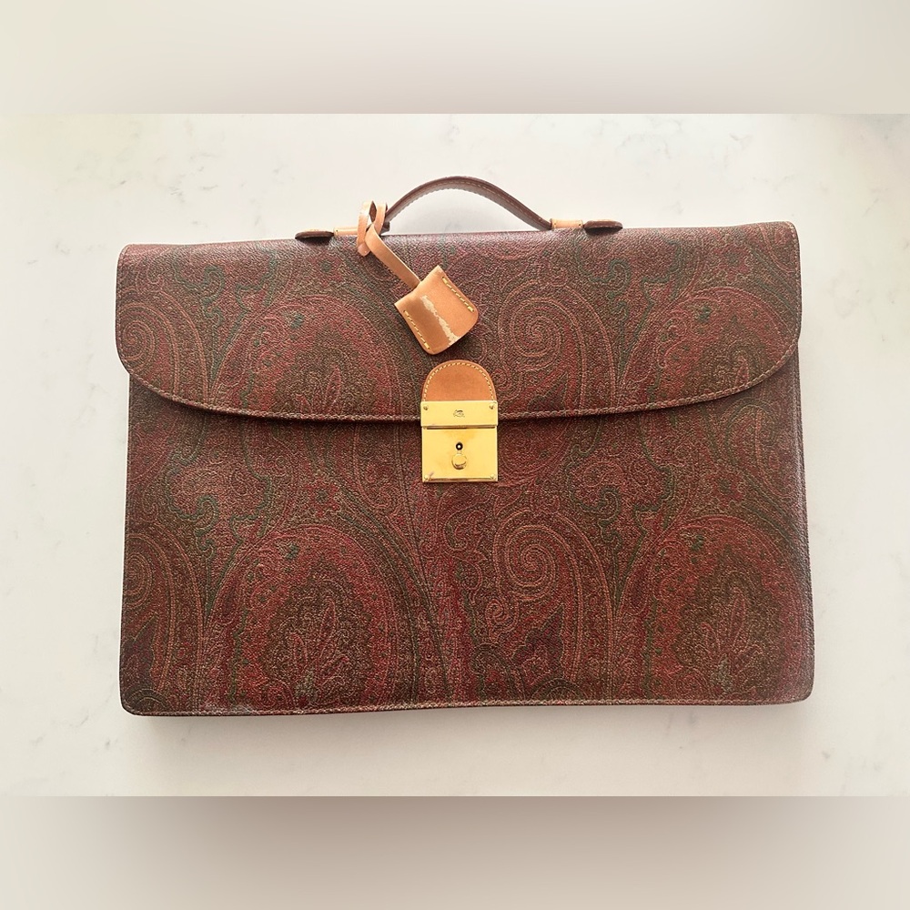 Etro Milano Paisley Bordeaux Briefcase with Lock and Key